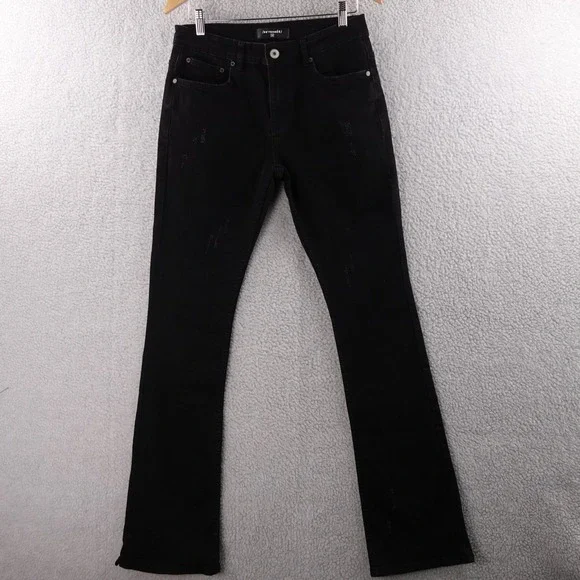 Serenad Designer Mens Black Denim Distressed Bootcut Jeans Size 32x34